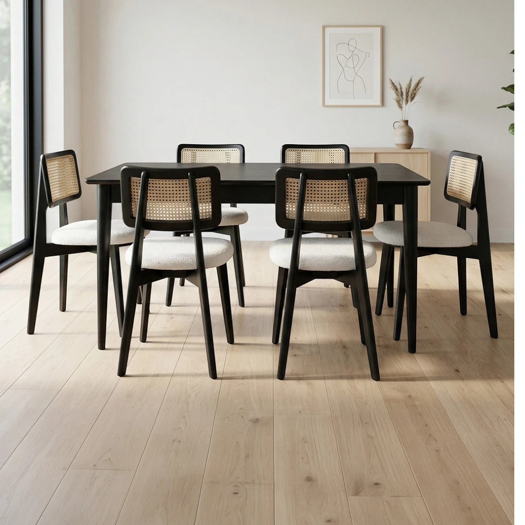 Panel Masa & Zion Sandalye Takımı | 6 Kişilik Modern Siyah Yemek Seti